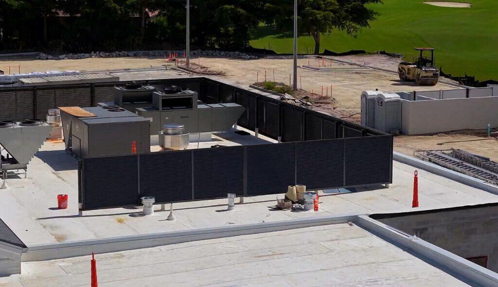 Commercial rooftop aluminum mechanical equipment covers made with louvered aluminum panels in Florida