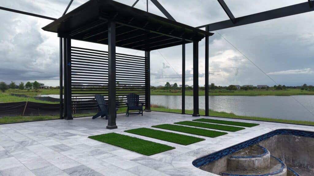 Aluminum pergola installed inside a screened pool enclosure in Sarasota Florida
