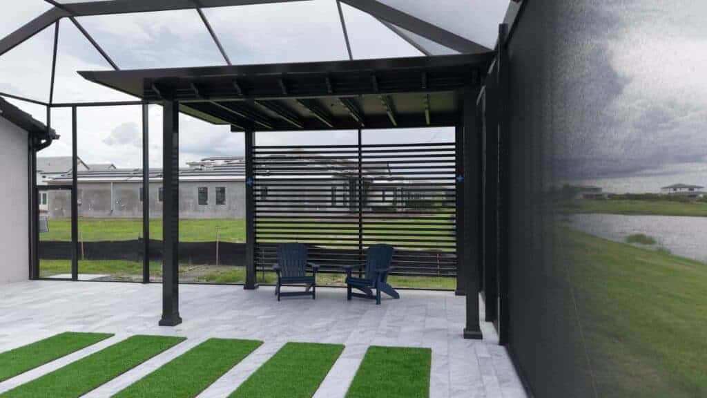 Aluminum pergola installed inside a screened pool enclosure in Sarasota Florida