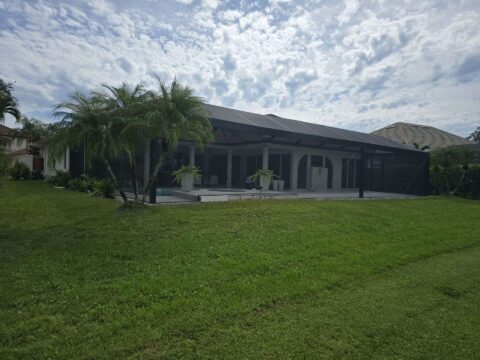 Completed aluminum pool cage installation Naples Florida